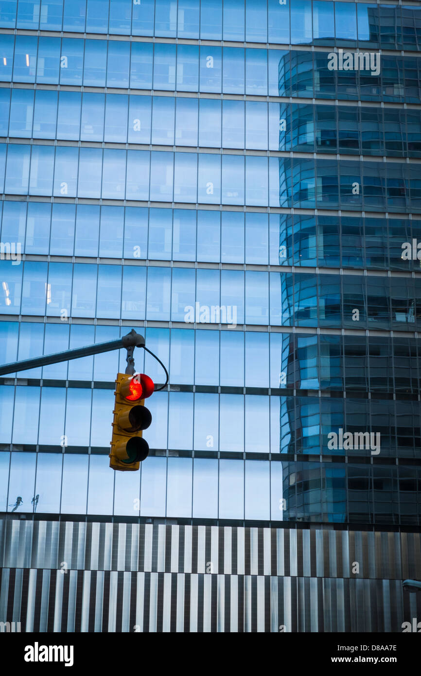 Streetlight and modern glass buildings in New York City Stock Photo Alamy