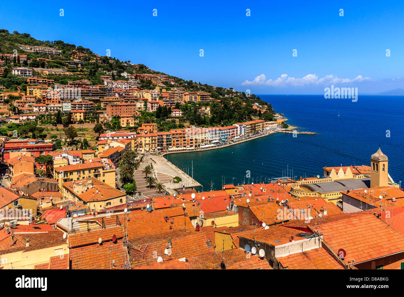 View of the sea front of Porto Santo Stefano, Monte Argentario, Maremma, Grosseto Province, Tuscany, Italy Stock Photo