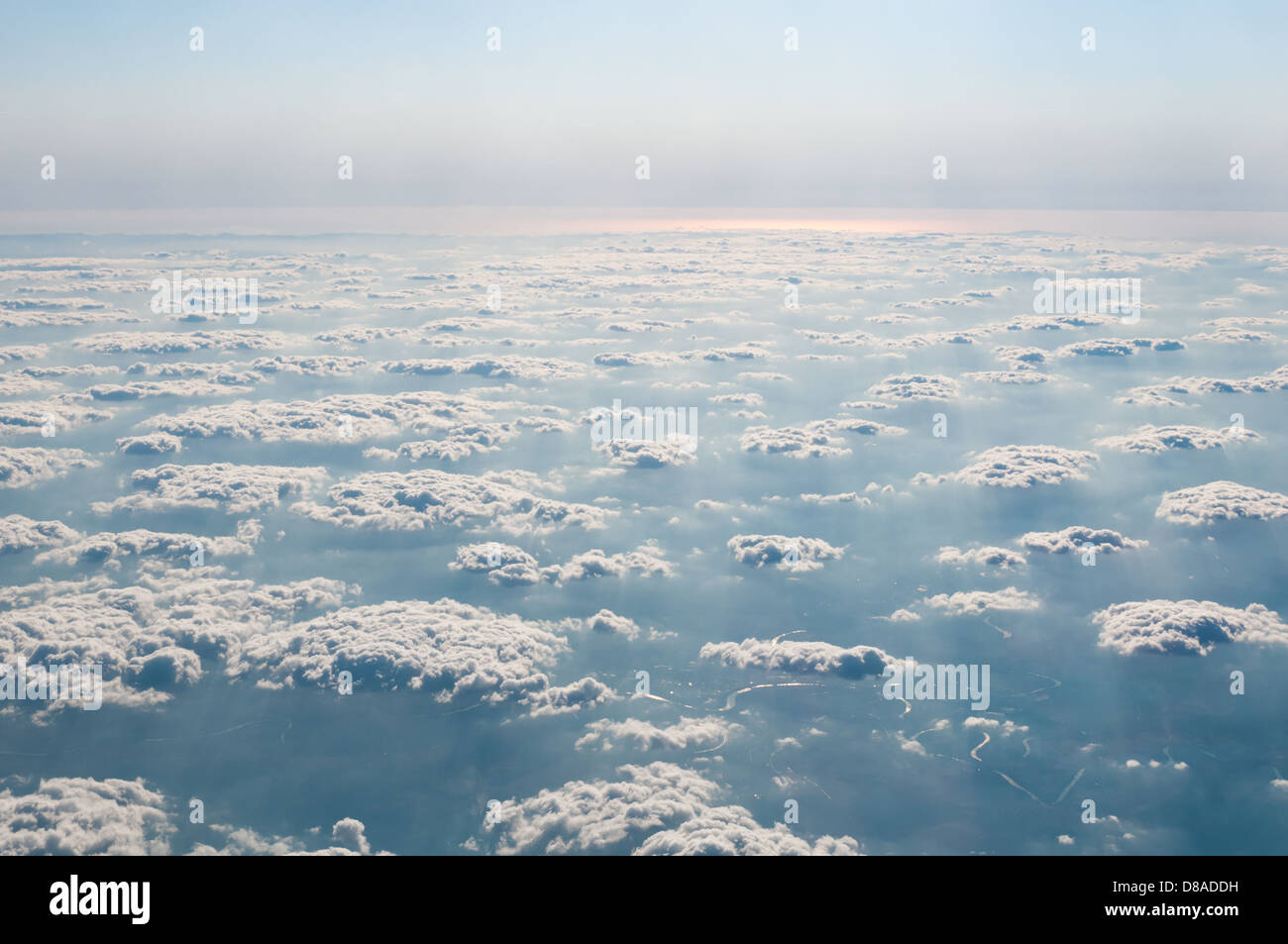 Aerial view of Alps above cloudscape, mountains and river Stock Photo ...