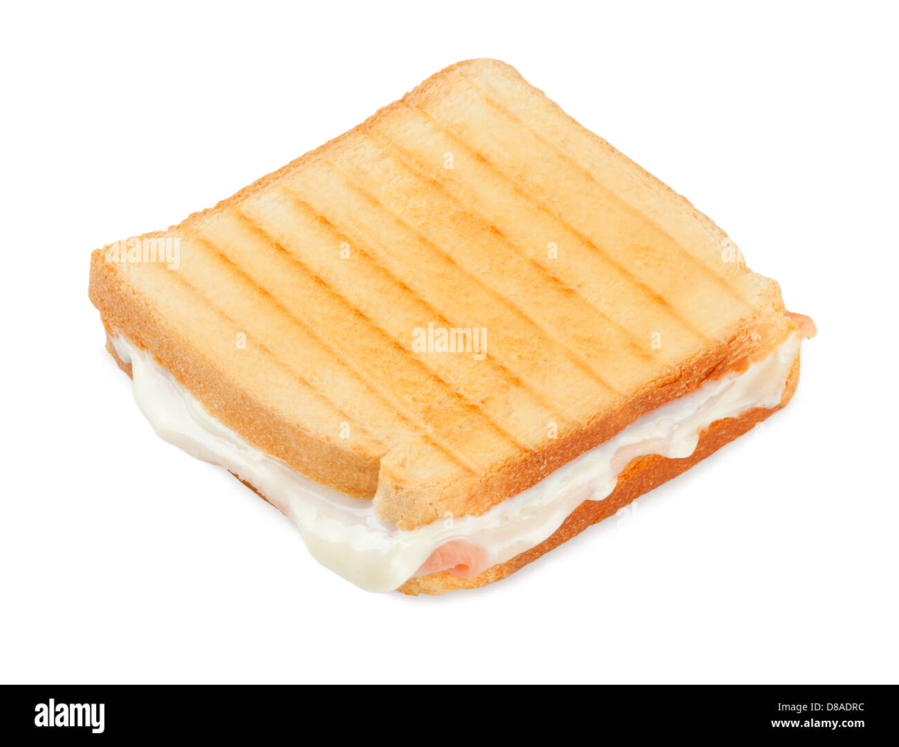 Toasted sandwich with ham and cheese on white background Stock Photo