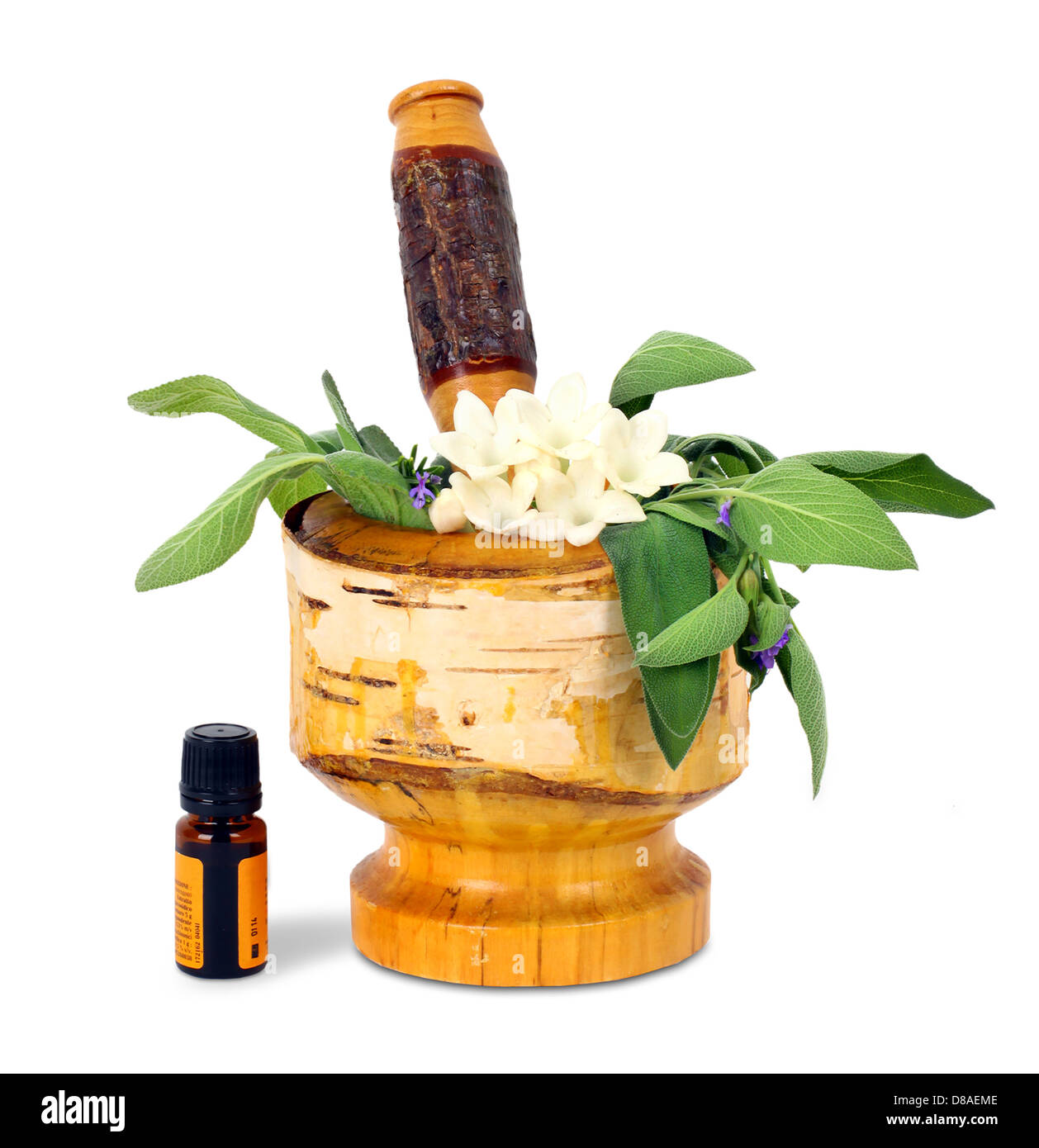 Healing herbs and edible flowers with mortar and pestle Stock Photo Alamy