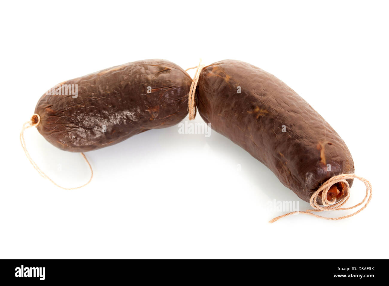 Sausage of sanguinaccio on white backgorund Stock Photo
