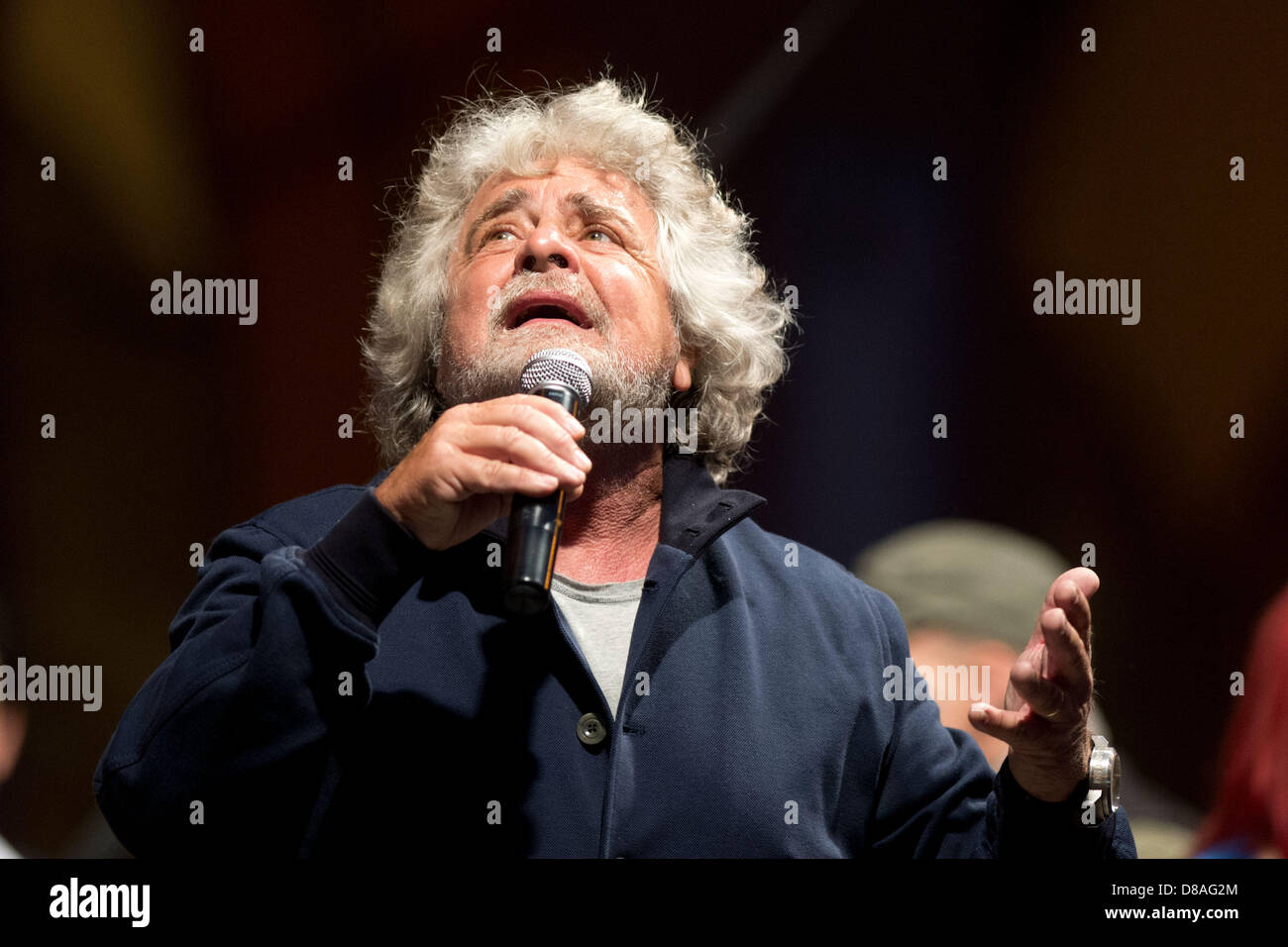 Imola, Italy. 22nd May 2013. Beppe Grillo, a leading political figure of the 'Movimento 5 Stelle', Italian political movement, held a rally in Imola, Italy, (Photo by Enrico Calderoni/AFLO/Alamy Live News) Stock Photo