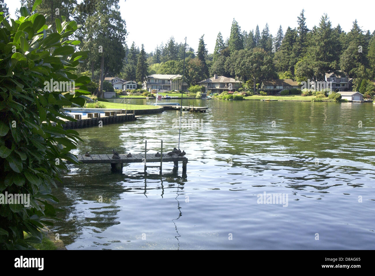 lake Oswego founded 1847 Oregon, swim, water ski, fishing,Clackamas Indians, Tualatin Valley, Oregon Iron Company,Lake,boating, Stock Photo