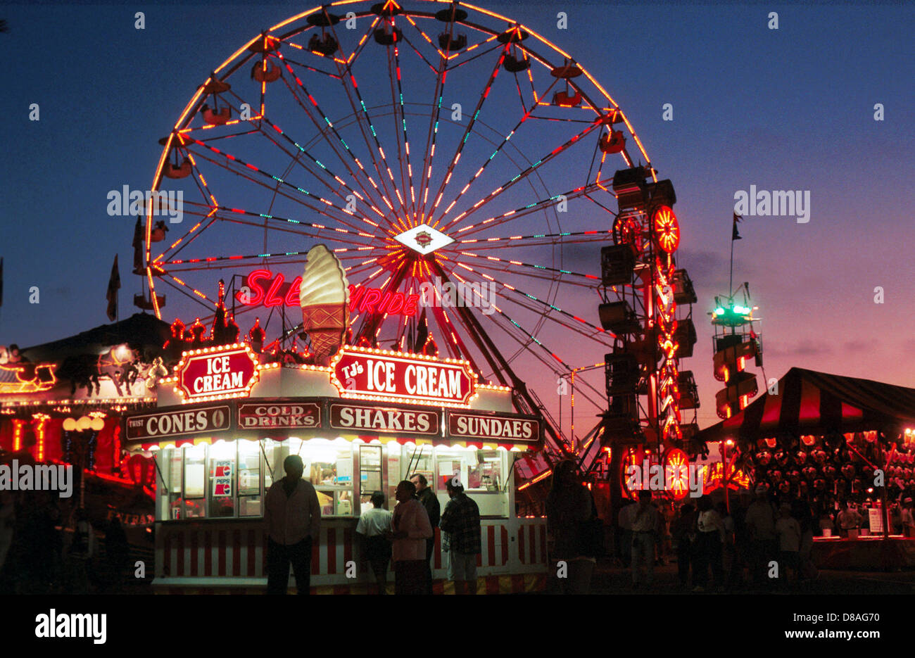 night ferris wheel with ice cream parlor State fair Del Mar California