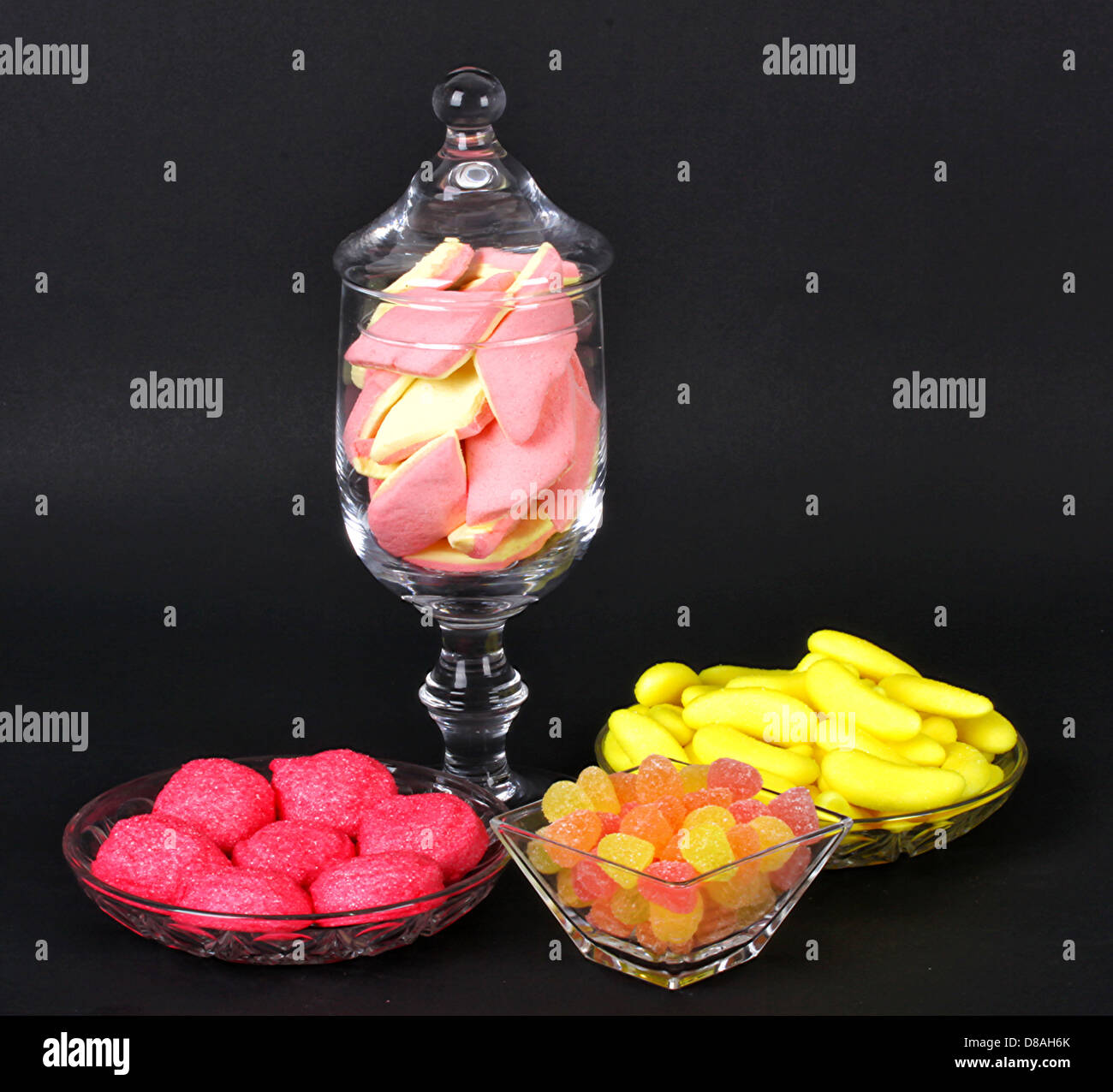 Mixed colorful jelly candies and marshmallows on black background Stock Photo Alamy