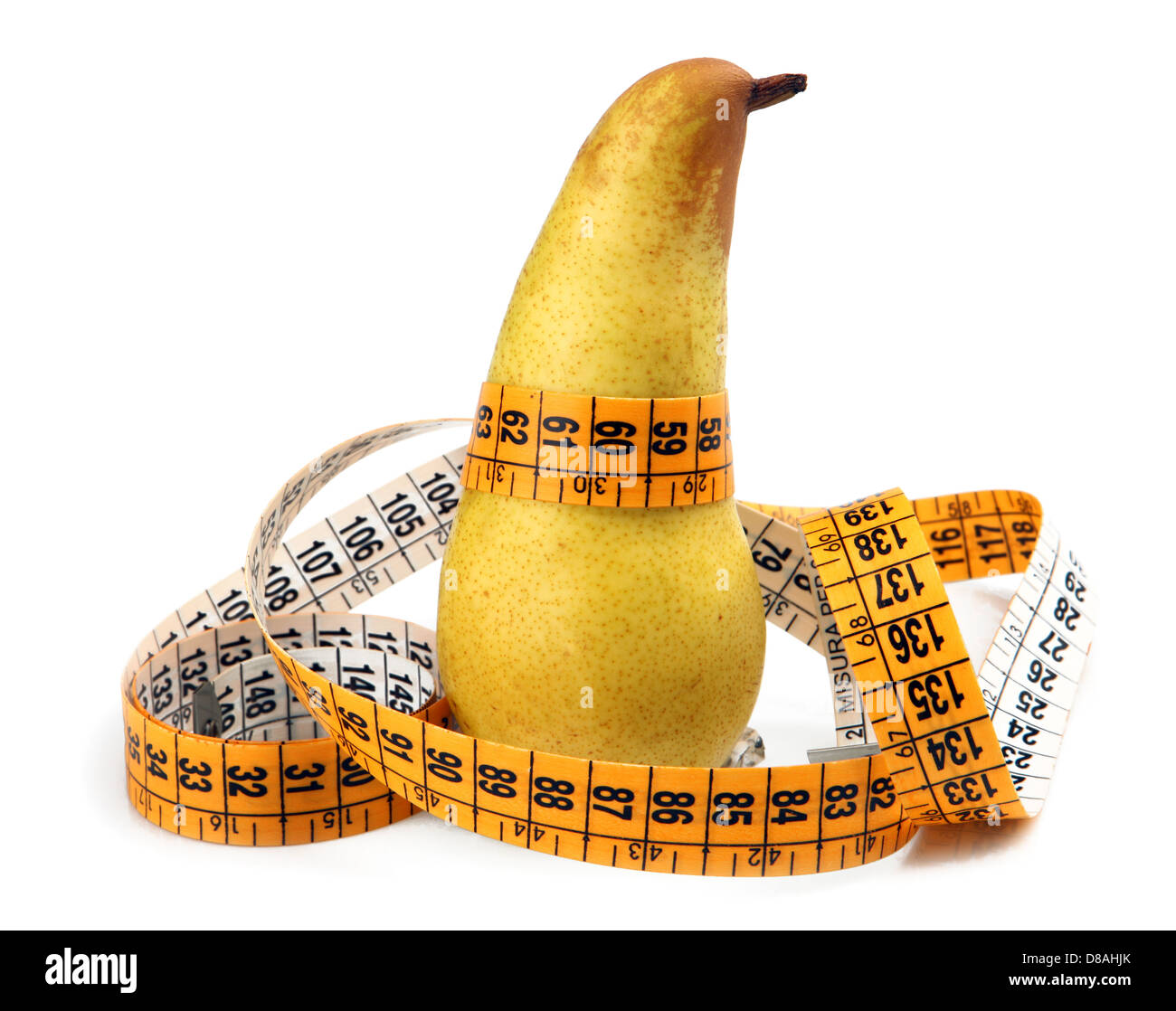 Pear measured the meter isolated on white Stock Photo