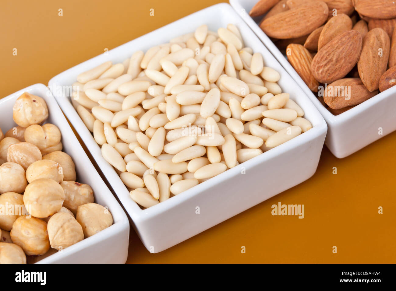 Peanuts aldons and hazelnuts unshelled Stock Photo