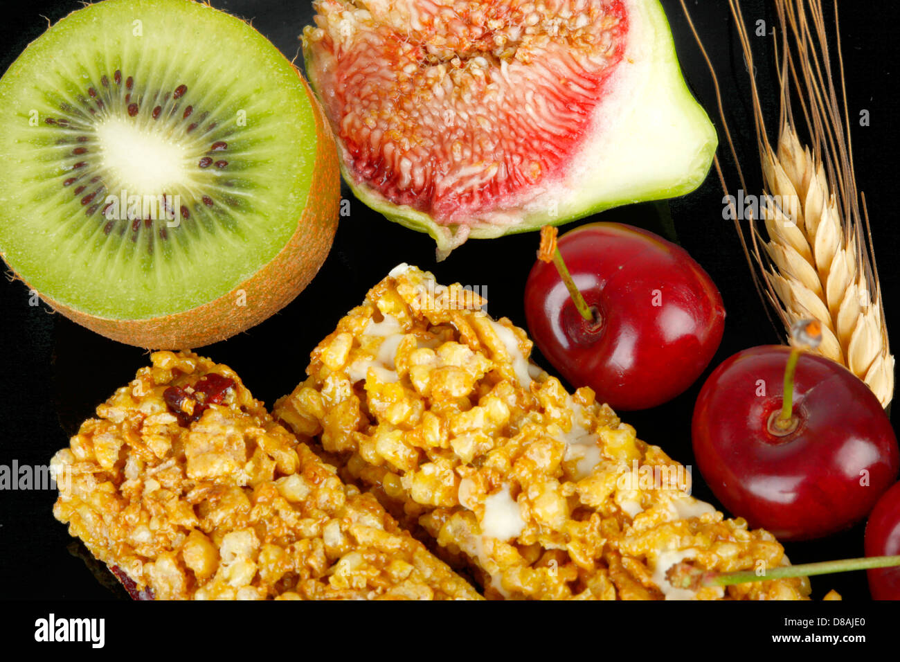 Breakfast with fruits and energy bar Stock Photo Alamy