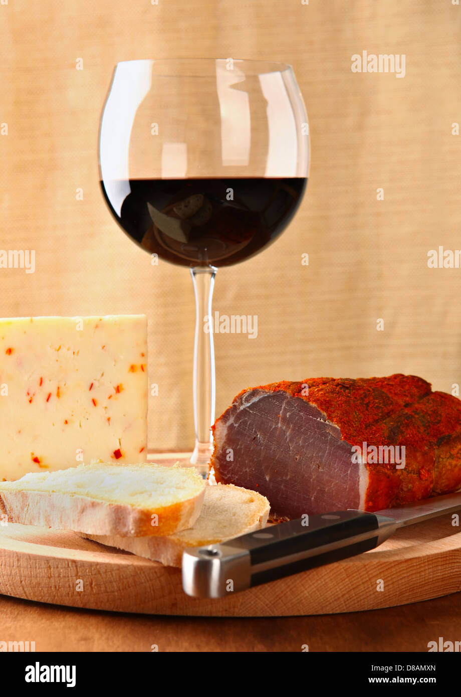 Red wine with italian cheese and capocollo Stock Photo Alamy