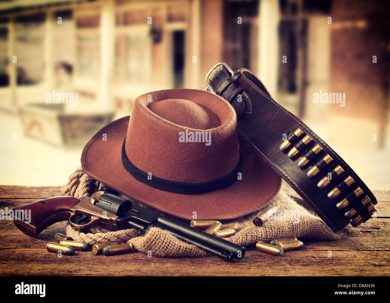 Western accessories on wooden table Stock Photo Alamy