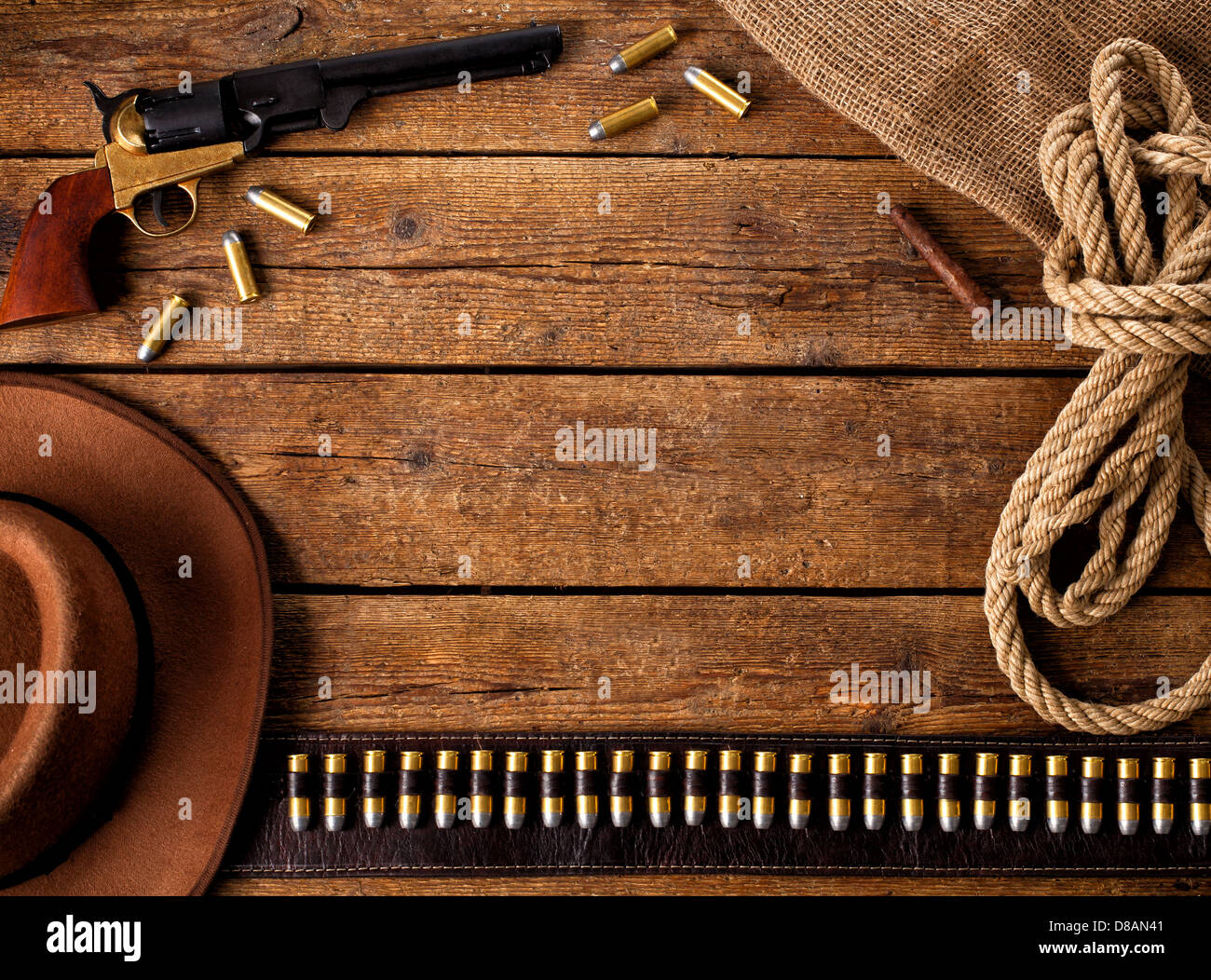 Western accessories on wooden table Stock Photo Alamy