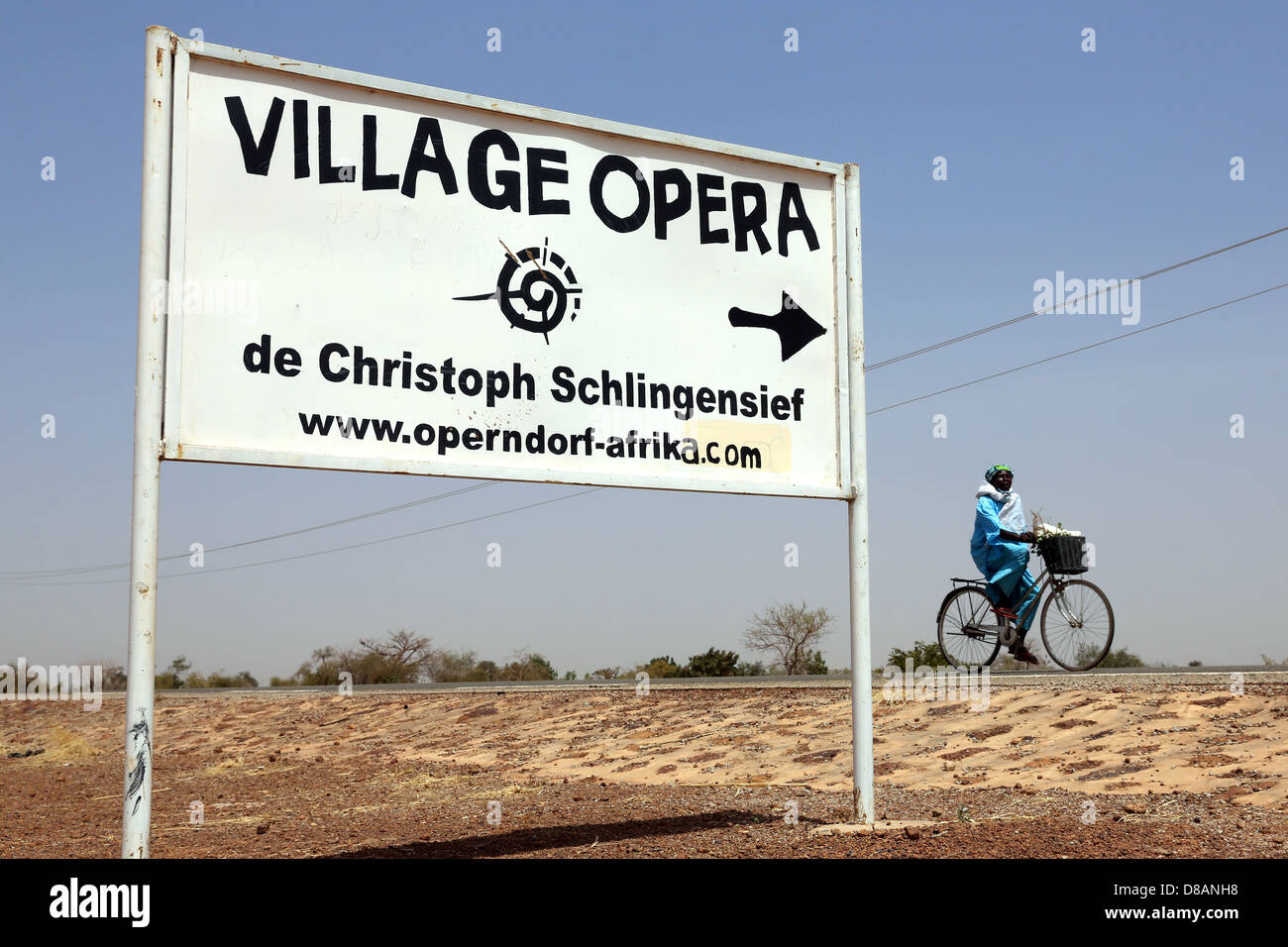 sign to the Opera Village of the film director and theater director late in 2010 Christoph Schlingensief. Stock Photo