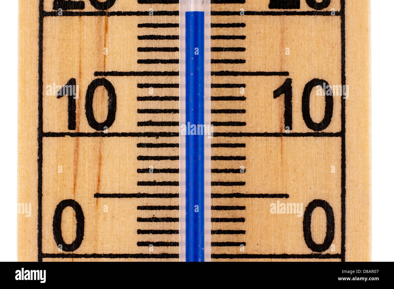 Straight close up an old fashioned Mercury room thermometer in Celsius scale Stock Photo