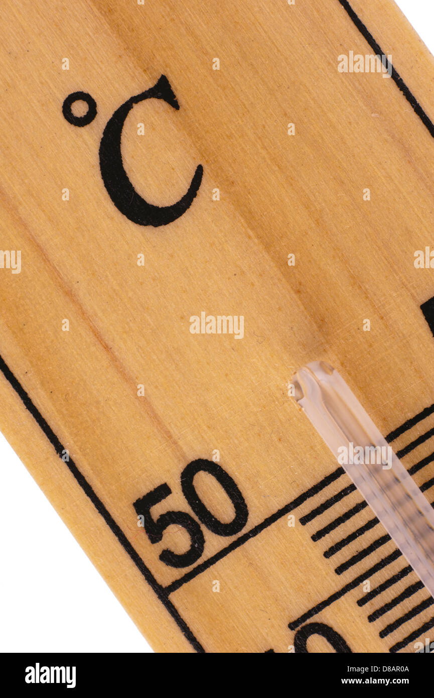 Oblique close up of an old fashioned room thermometer in Celsius scale Stock Photo