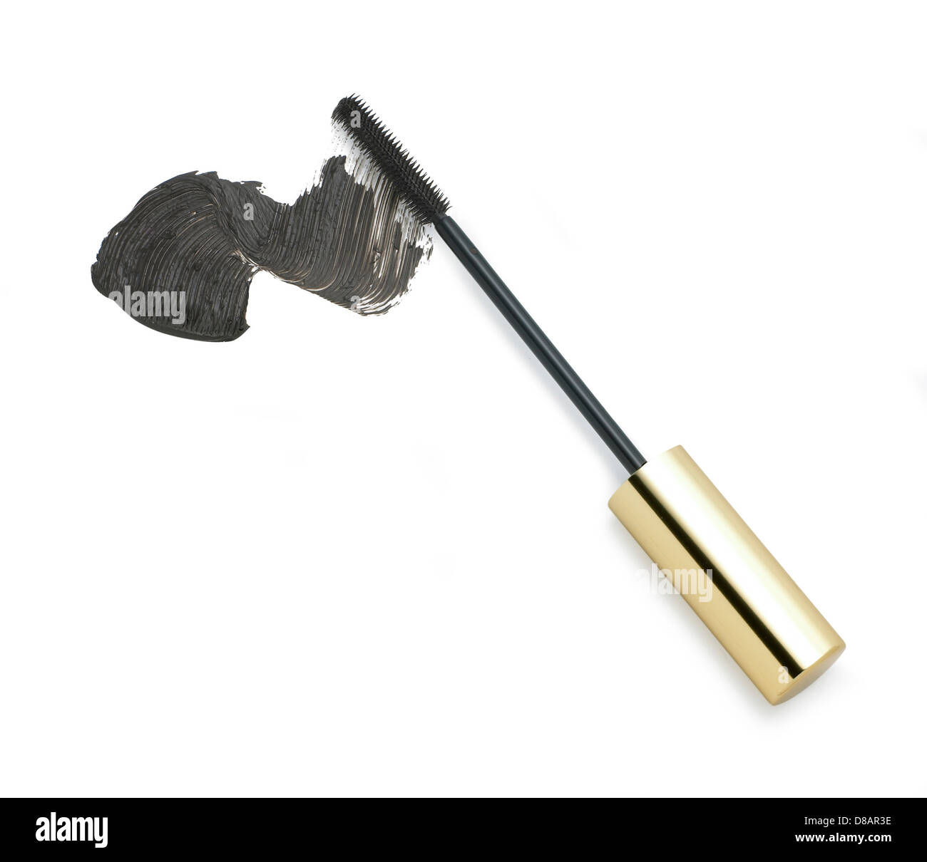 mascara wand with sweep of mascara cut out onto a white background Stock Photo