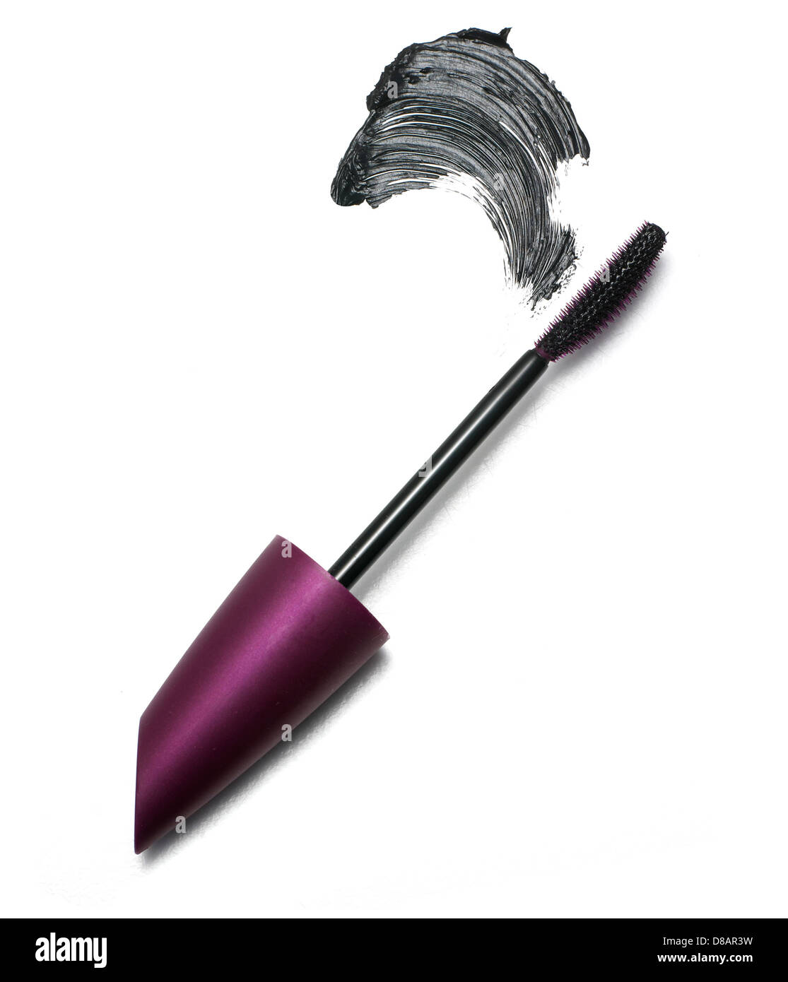 mascara wand with sweep of mascara cut out onto a white background Stock Photo