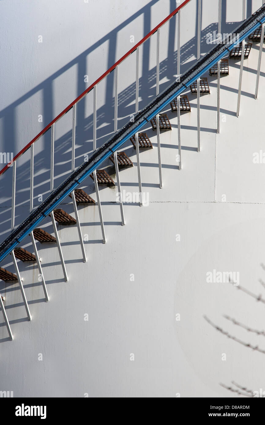 Stairs in side of Oil storage tanks in Inverness, Scotland Stock Photo