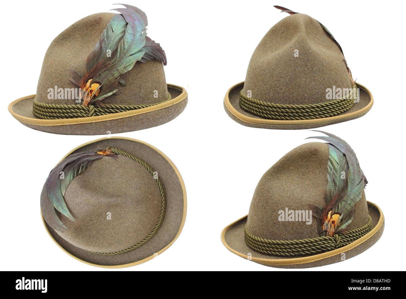 oktoberfest hunting decorated hat in four different views over white background Stock Photo