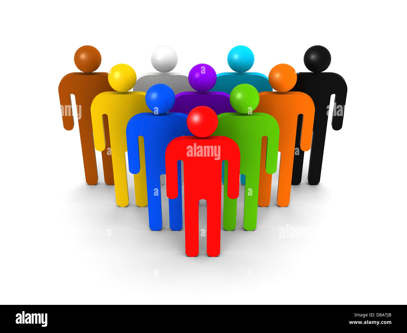 Colorful group of schematic people on white background with soft shadow. Crowd metaphor, 3d illustration Stock Photo