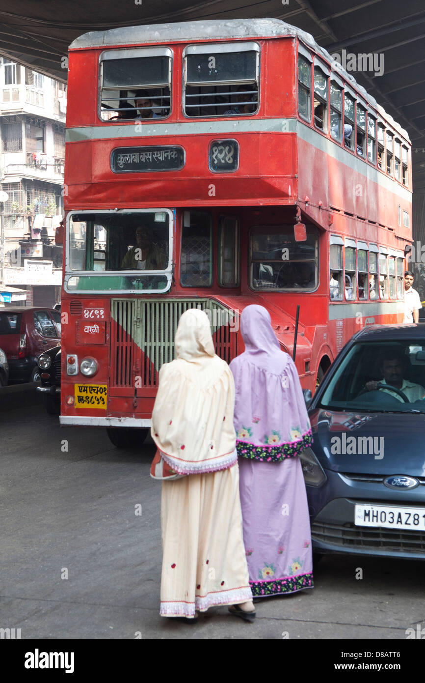 Red double decker bus in Mumbai, India Stock Photo