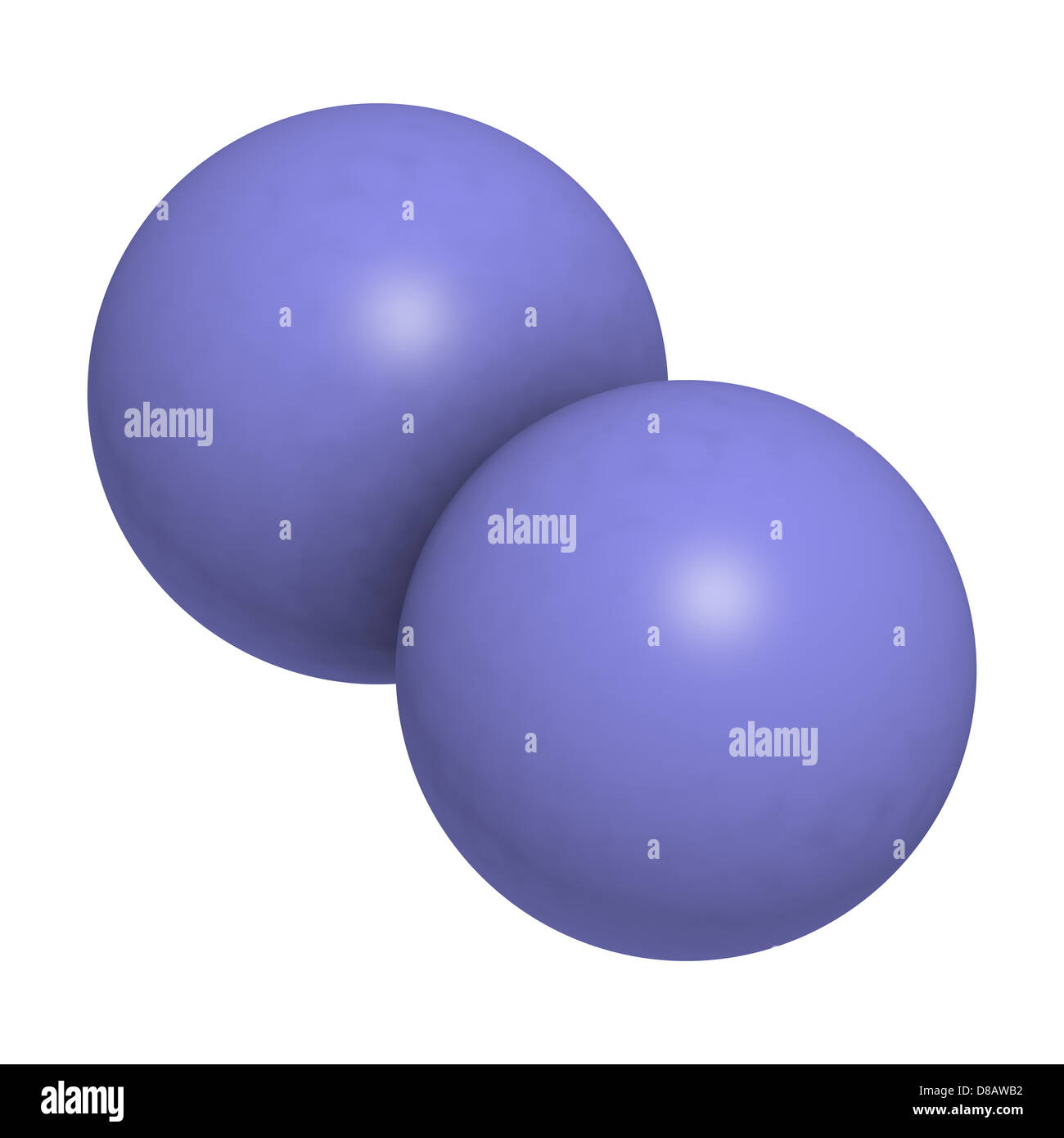 Elemental nitrogen (N2), molecular model. Nitrogen gas is the main ...