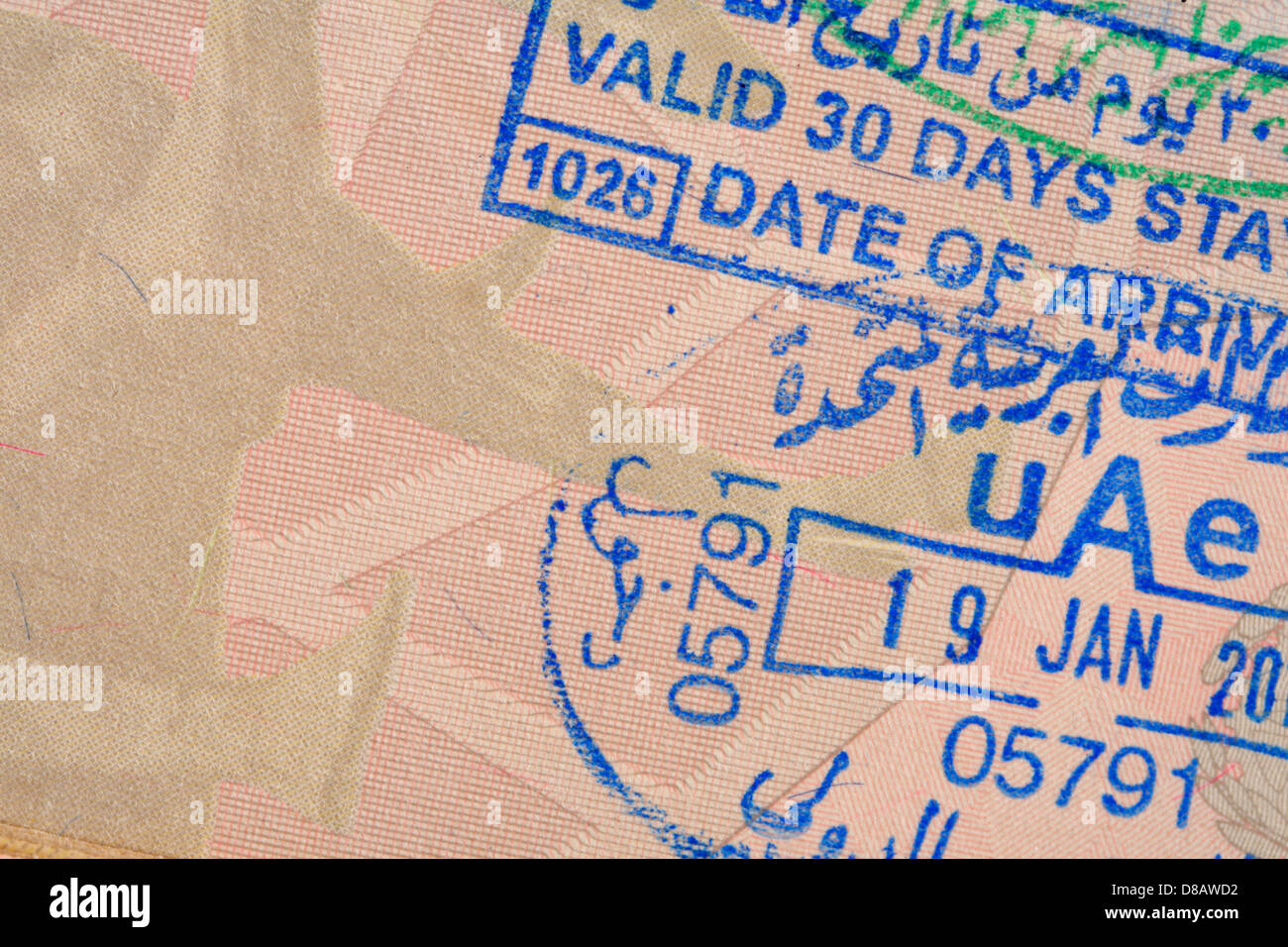 Passport stamps for Dubai, United Arab Emirates Stock Photo