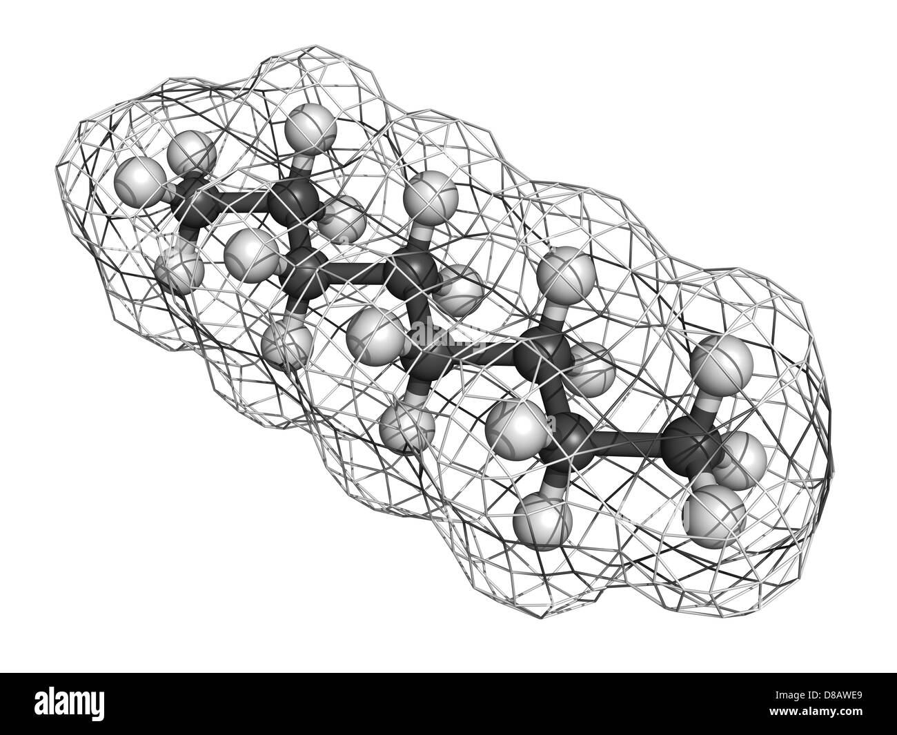 Octane hydrocarbon, molecular model. Atoms are represented as spheres