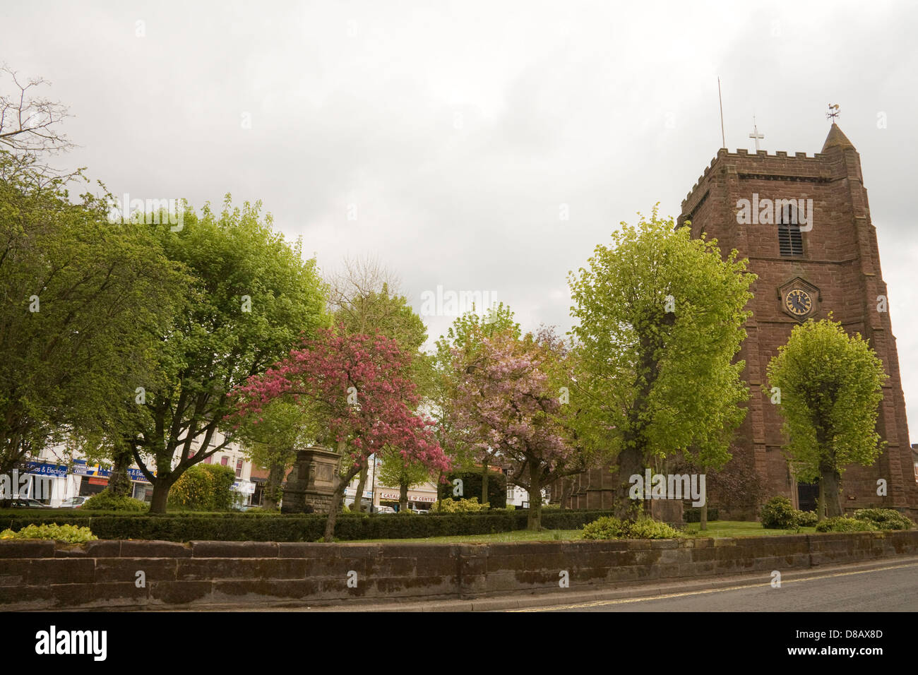 Newport Shropshire England St Nicholas Church on an island between High