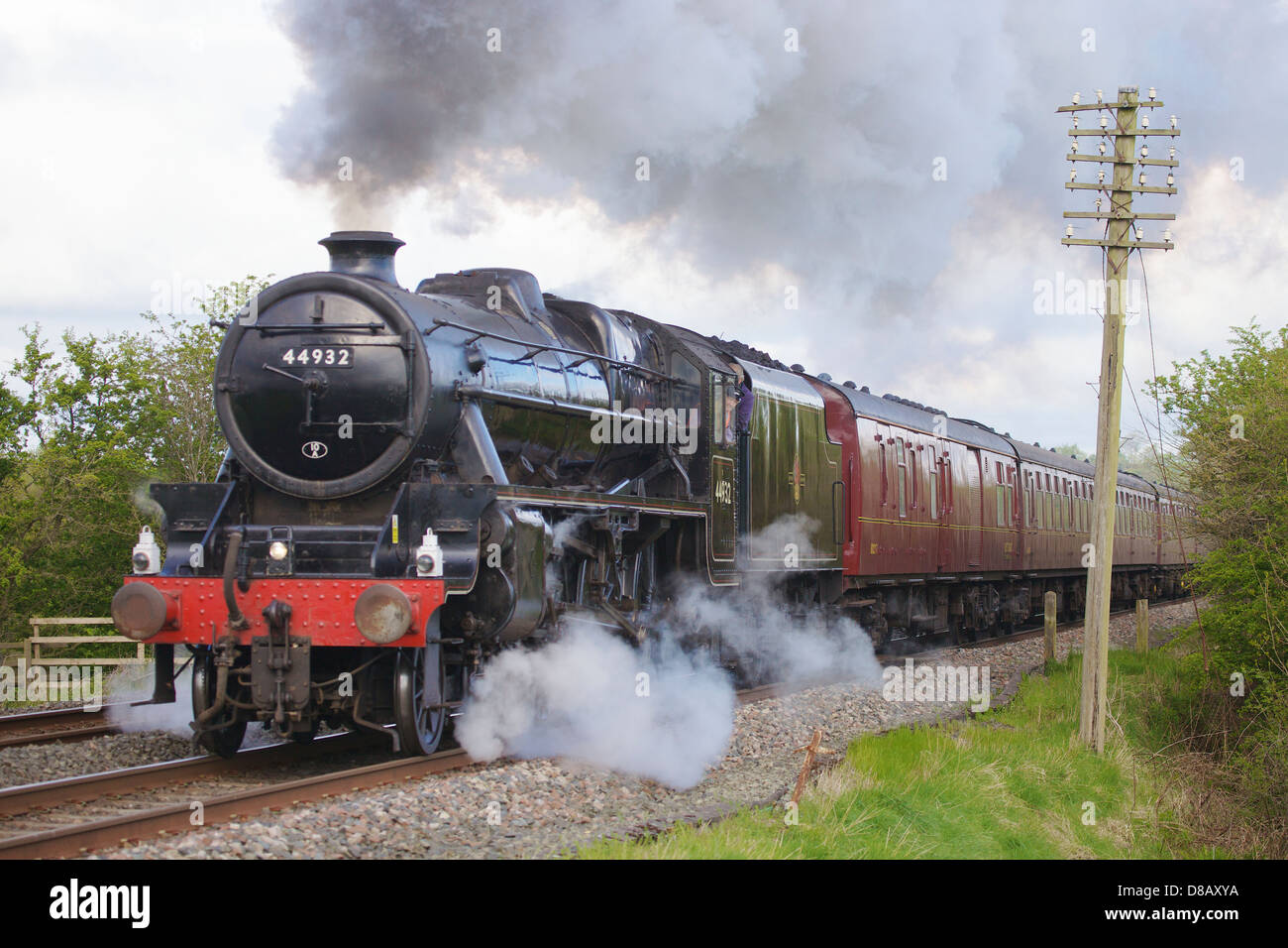 LMS Black 5 44932 'The Waverley' steam train near Duncowfold, Cumwhinton, Settle to Carlisle Line, Eden Valley, Cumbria, England Stock Photo