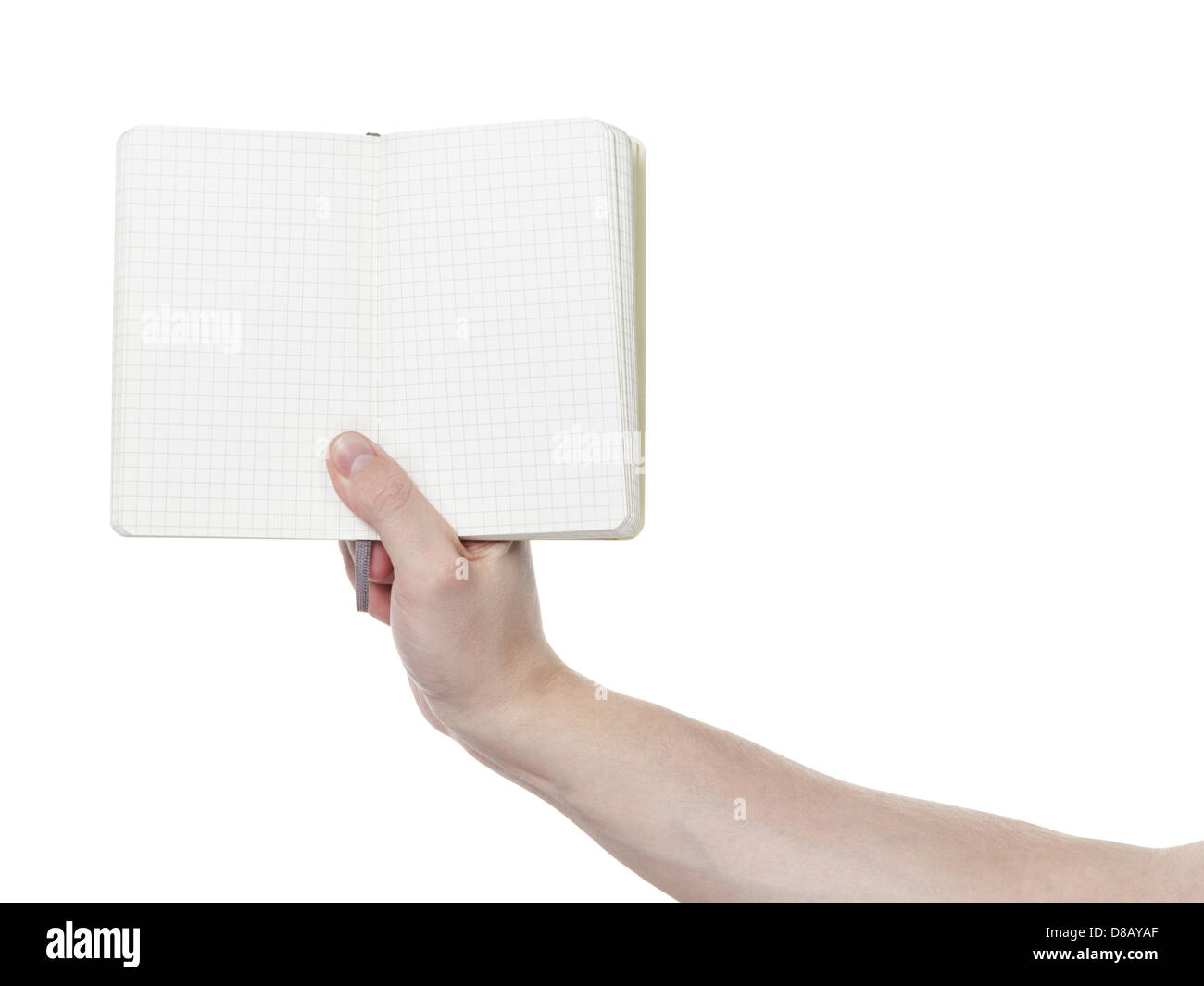 adult man hand shows open notebook, isolated Stock Photo - Alamy