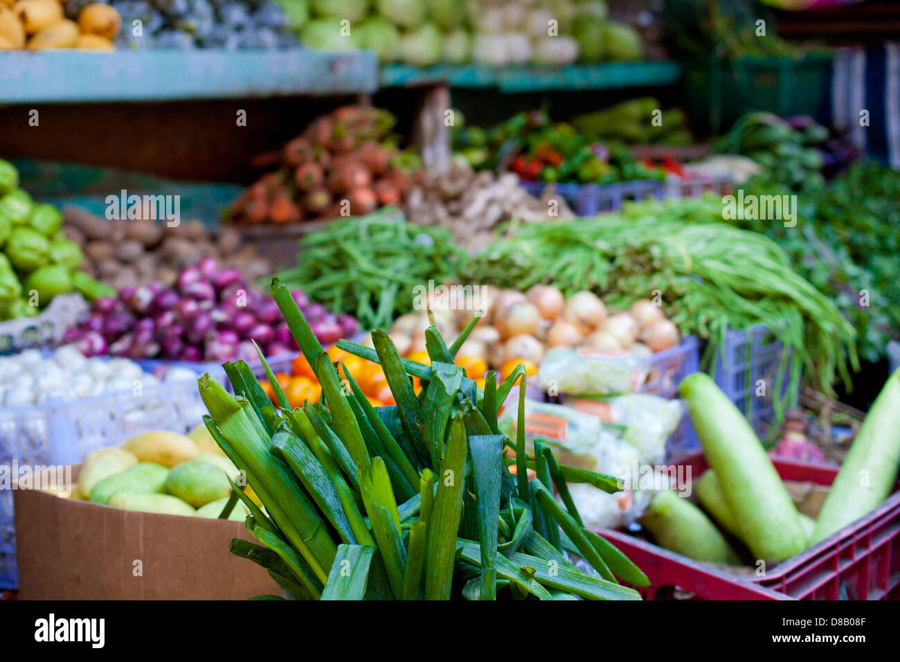 Fresh vegetables and fruits on asian market Stock Photo Alamy
