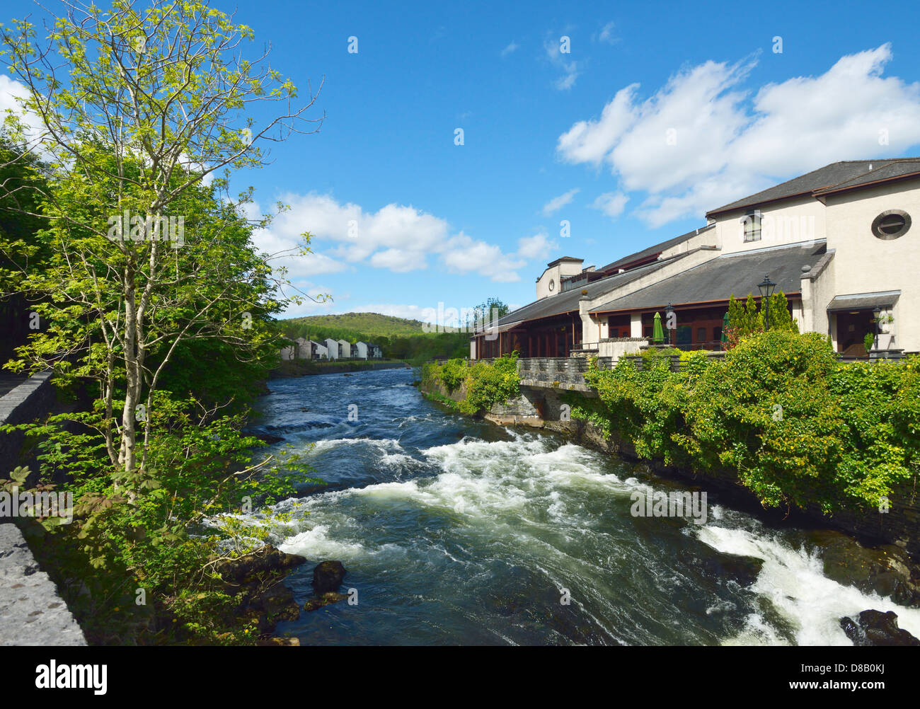 The Whitewater Hotel and the River Leven. Backbarrow, Lake District National Park, Cumbria, England, United Kingdom, Europe. Stock Photo