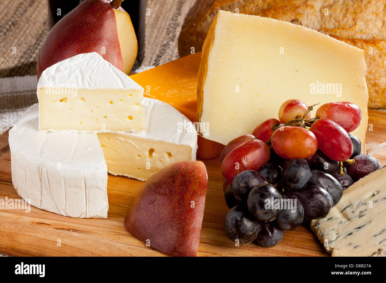 Red Wine And Assorted Cheese Plate with fruit Stock Photo Alamy