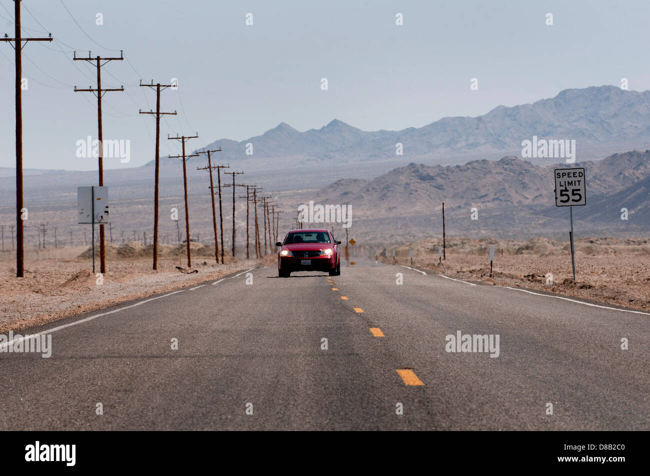 On the road in the Mojave Desert, near Amboy, California, USA Stock Photo
