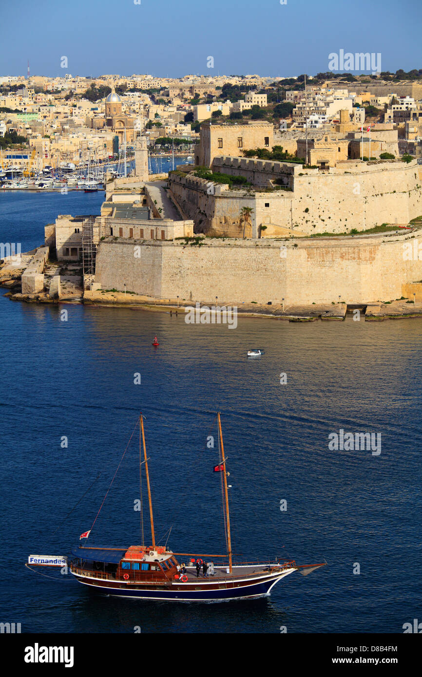 Malta, Grand Harbour, Vittoriosa, Birgu, Fort St Angelo, Stock Photo