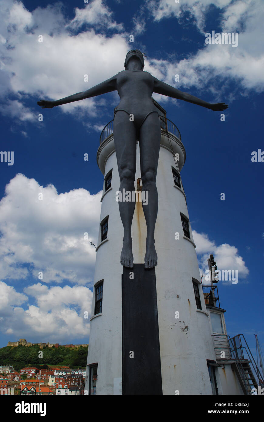 Diving Belle statue on Scarborough Harbor Stock Photo