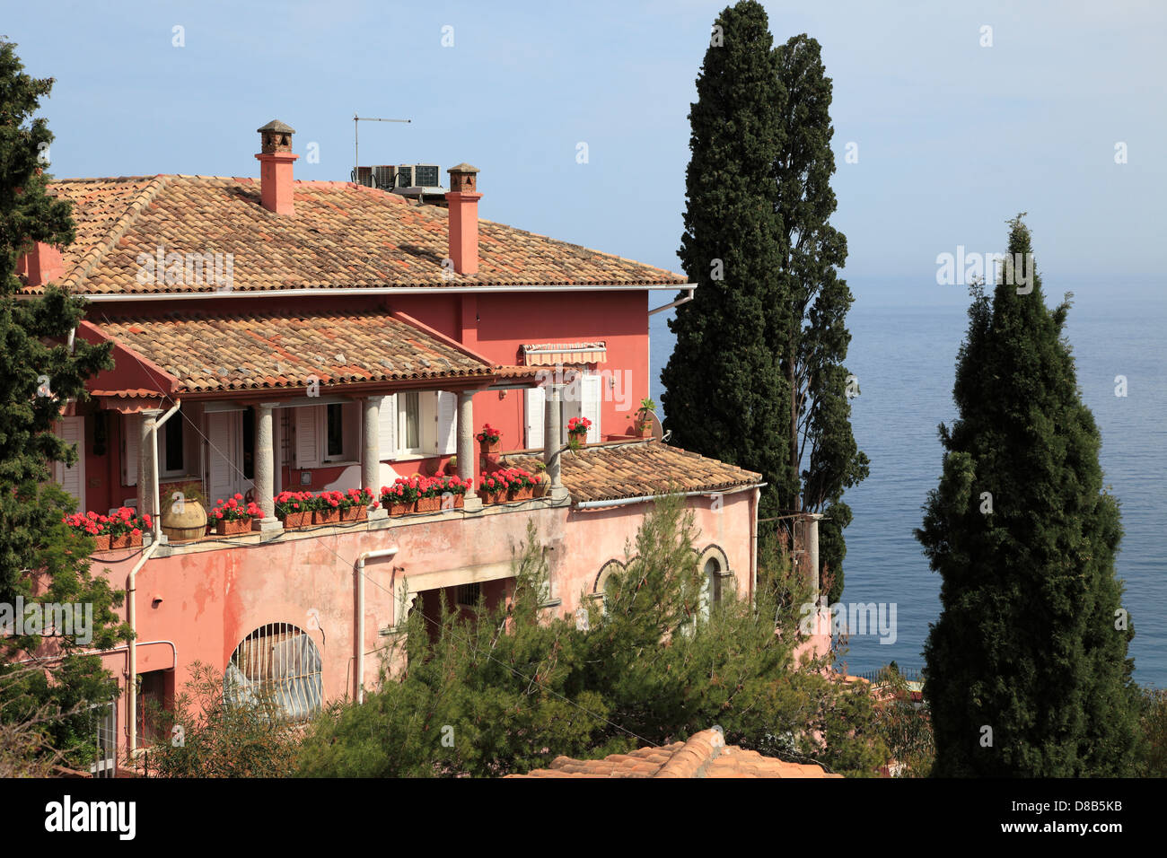 Italy, Sicily, Taormina, house overlooking the sea, Stock Photo