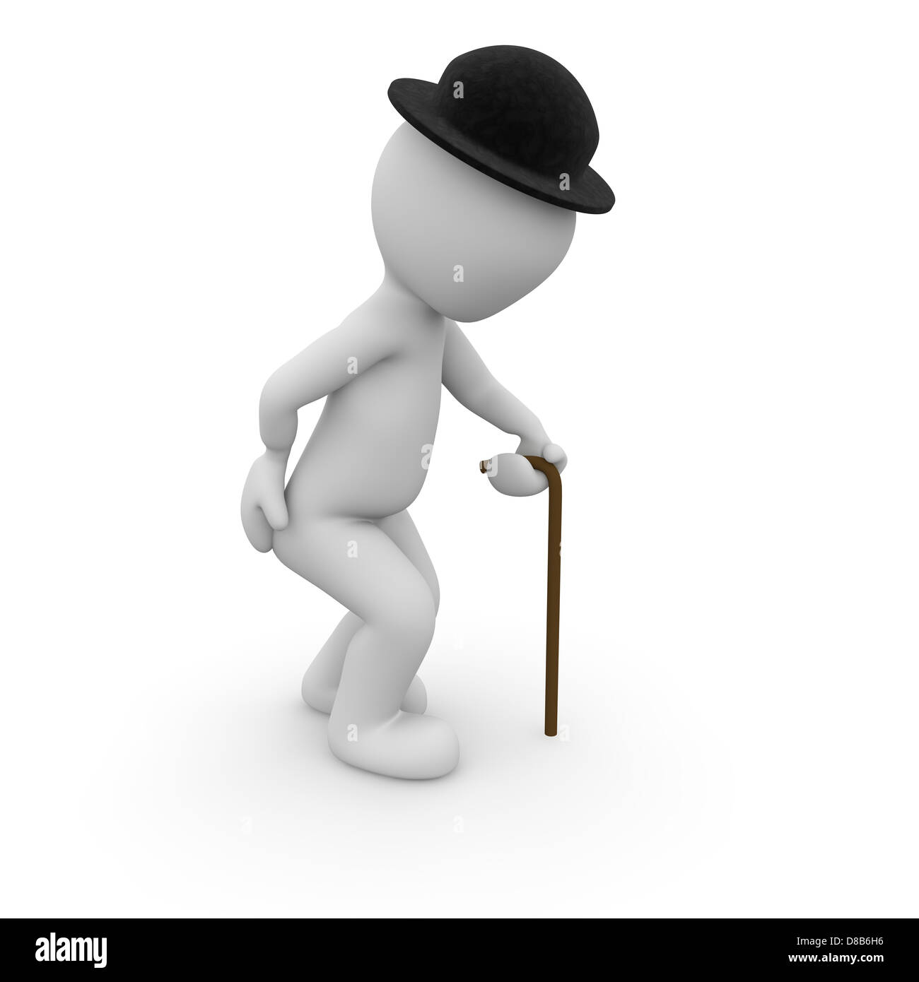 An old man is bent with the help of a walking stick. Stock Photo