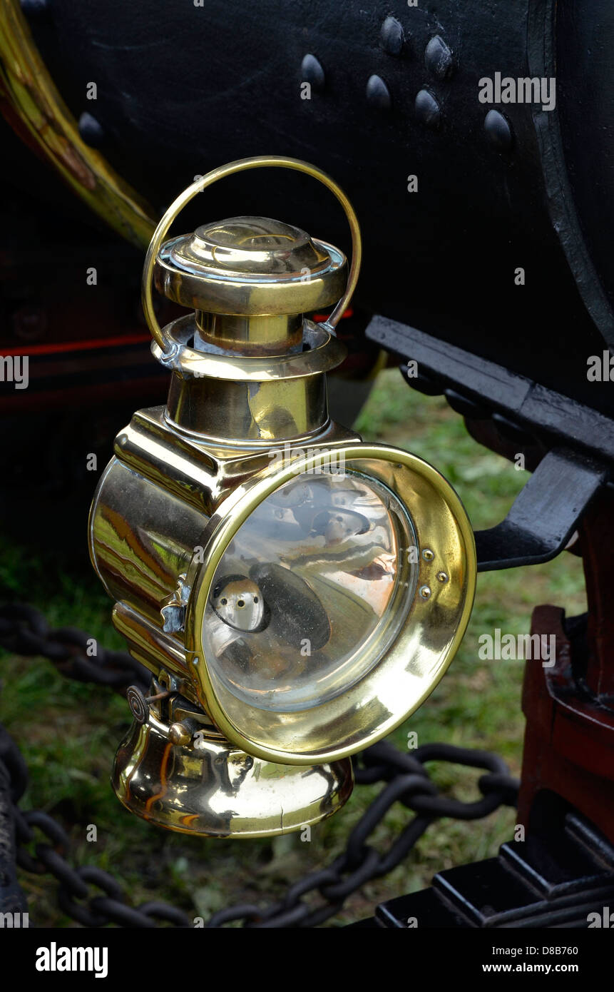 Ornate brass headlamp (headlight) on a steam traction engine Stock