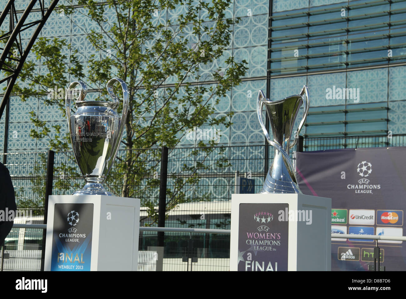 The UEFA Champion League Cups stand on display at The International