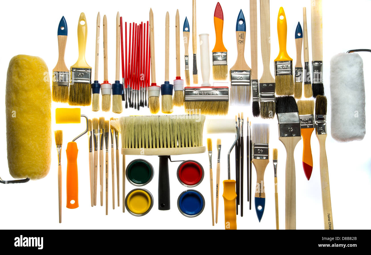Different types of paintbrushes, colors, painting tools Stock Photo - Alamy