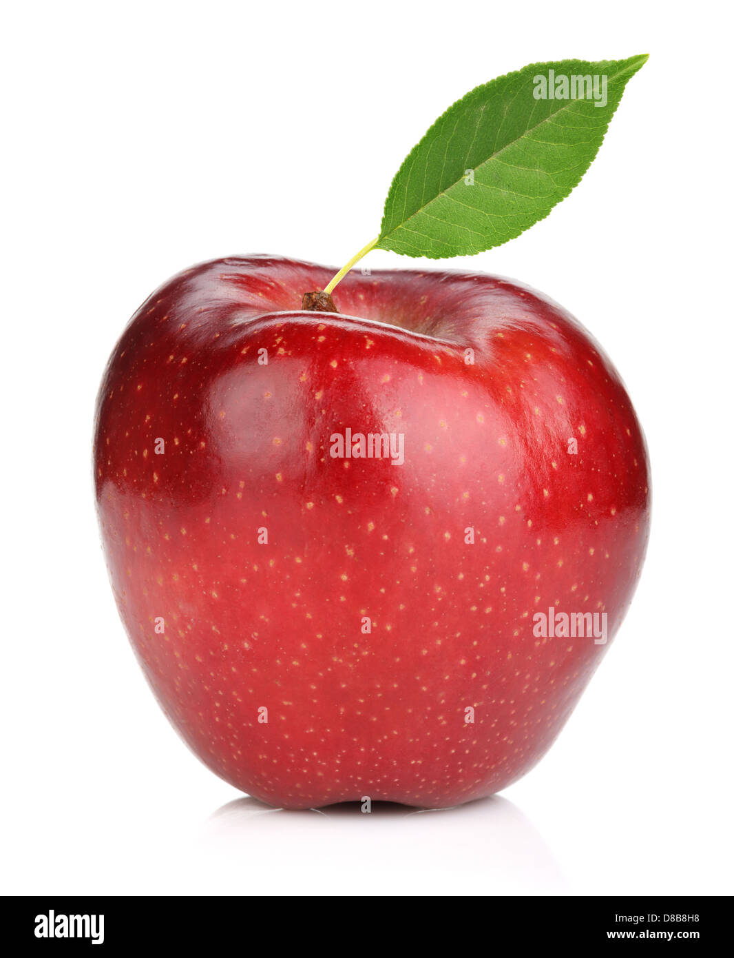 Ripe red apple with green leaf. Isolated on white background Stock ...