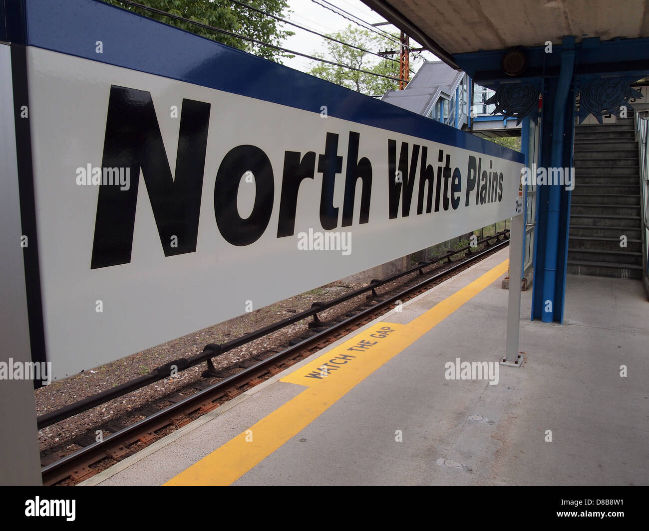 Metro-North train station platform at North White Plains, New York, USA, May 22, 2013, 2012, © Katharine Andriotis Stock Photo