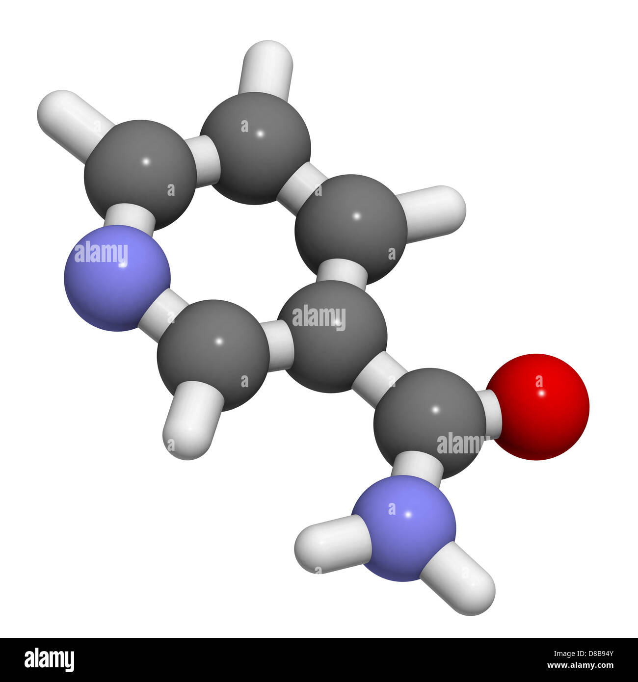 Vitamin B3 (niacinamide, nicotinic acid amide), molecular model Stock