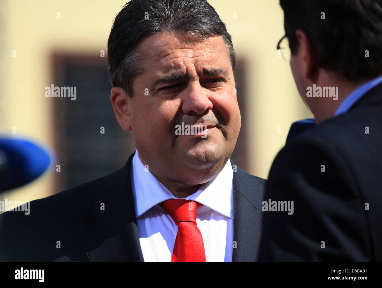 Sigmar Gabriel (SPD), the current German foreign minister and Vice Chancellor of Germany, during an interview with a reporter. Germany, Europe. Stock Photo