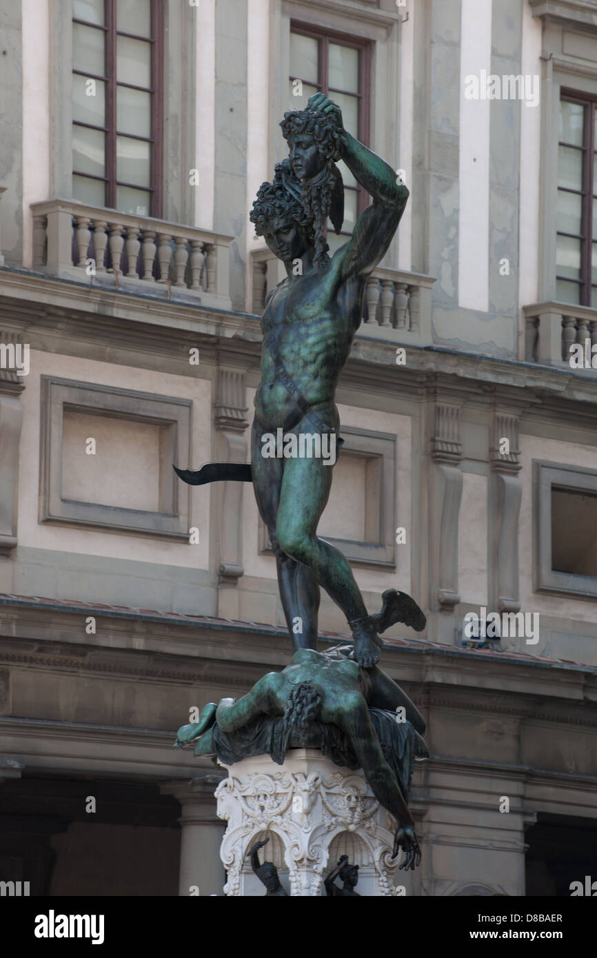 The statue of Perseus holding the head of Medusa in the Loggia dei