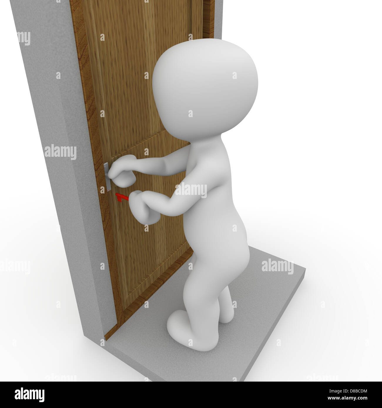 The door is opened with a key. Stock Photo