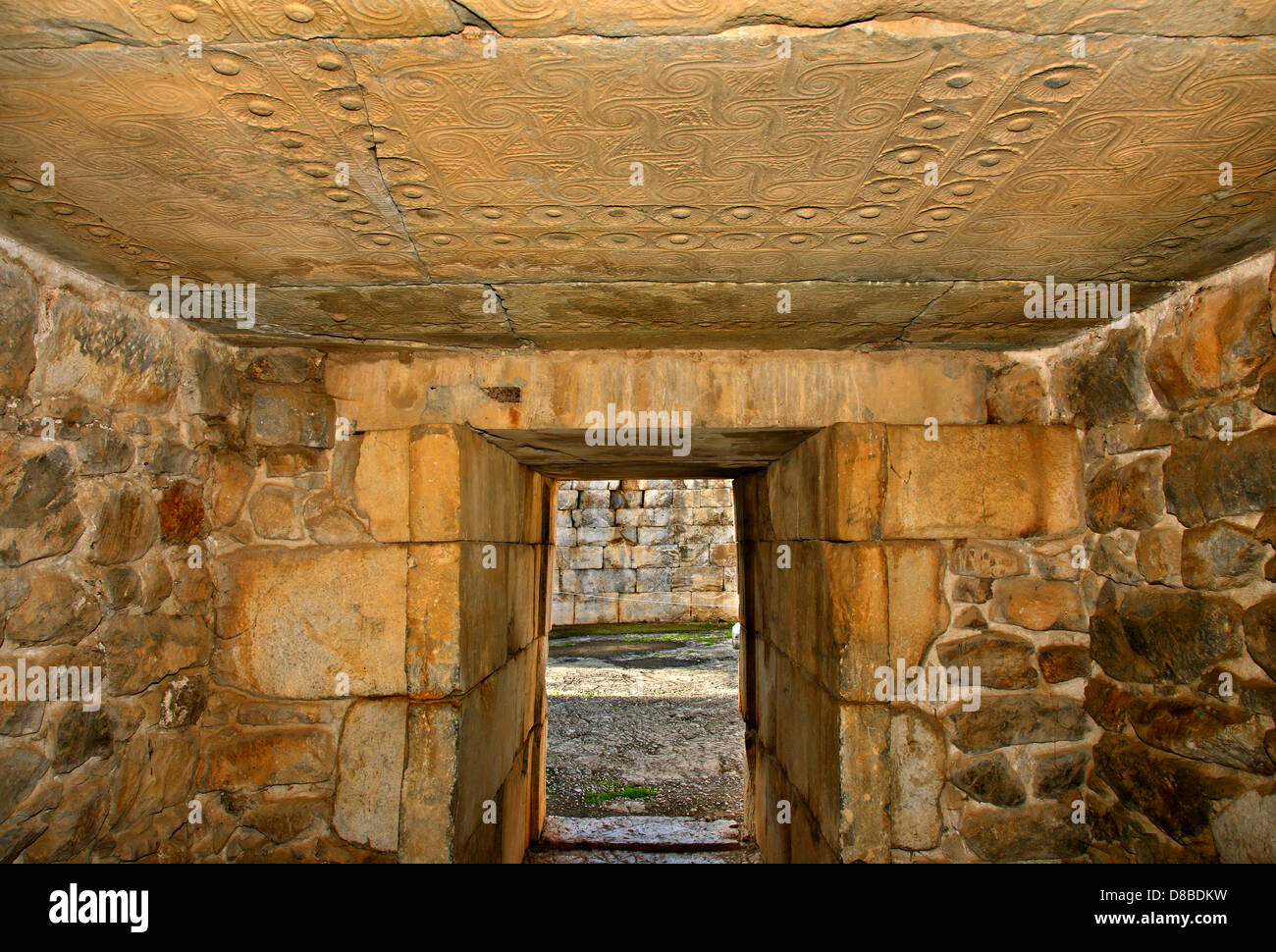 The inner chamber of the Tholos tomb of Minyas (around 1250 BC) , Orchomenos ('Orchomenus'),  Viotia, Central Greece. Stock Photo