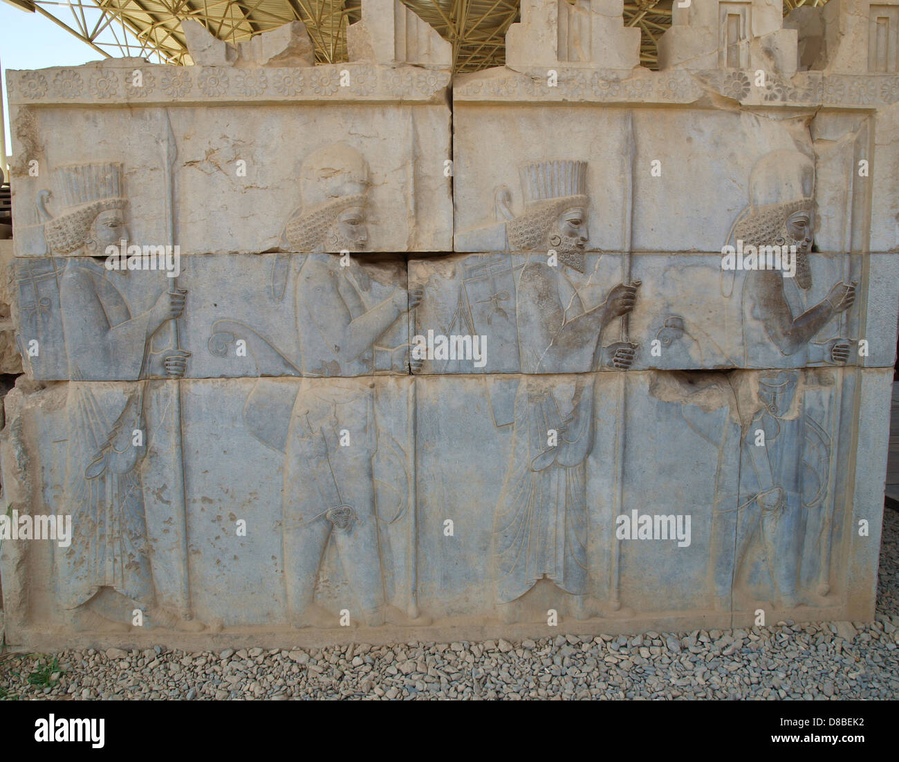 Bas-relief of Persian soldiers, Persepolis, in Shiraz, Iran Stock Photo ...